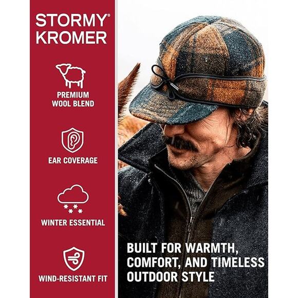 New Unisex Stormy Kromer Size 6 7/8 Original Wool Kromer Cap with Ear Flaps - Picture 3 of 5